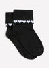 Black Fold-Over Ankle Socks with Heart Print