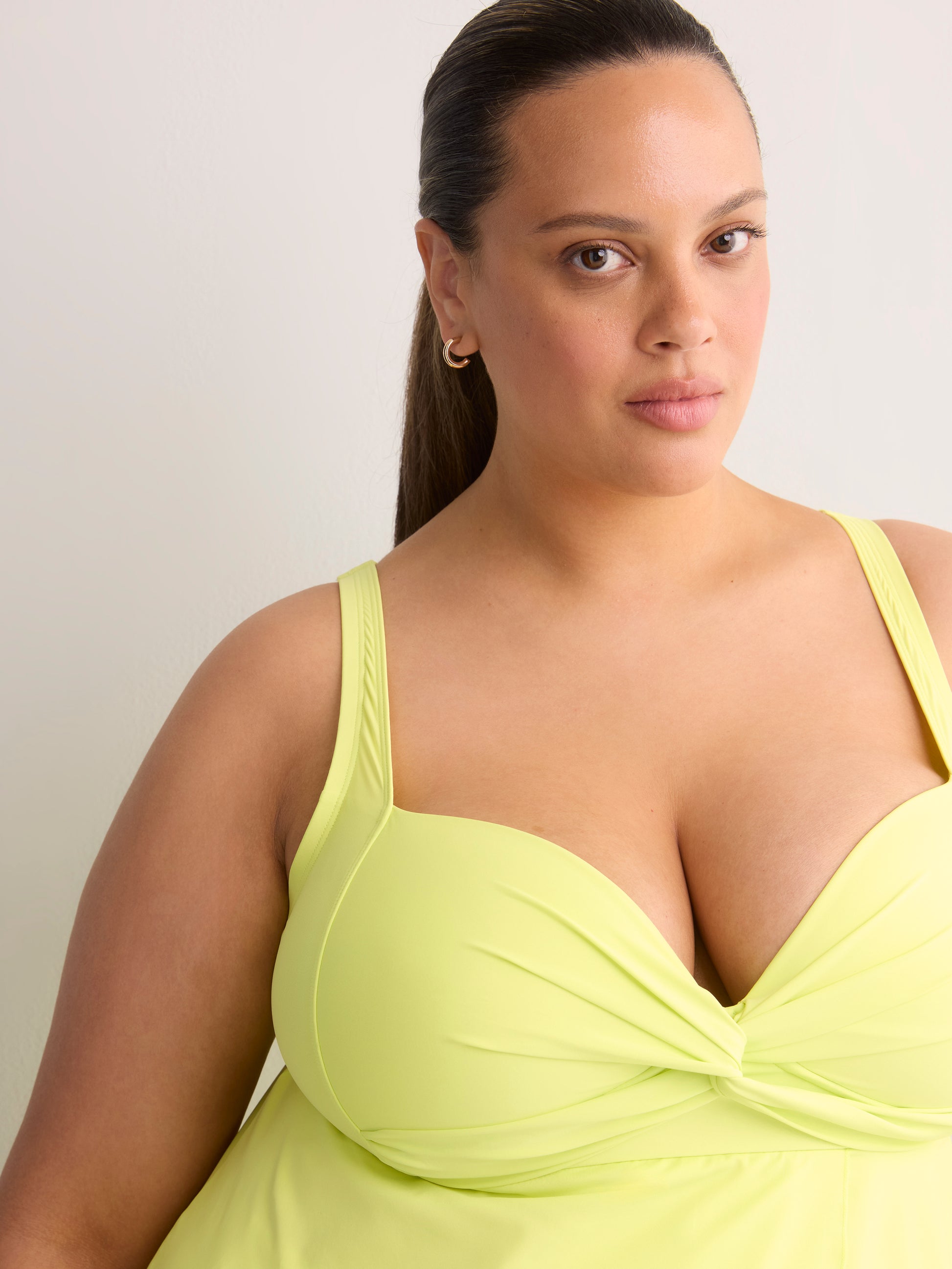 Lime Green Twisted Babydoll Tankini Top