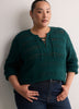 Straight Lace-Up Crew Neck Combed Knit Sweater
