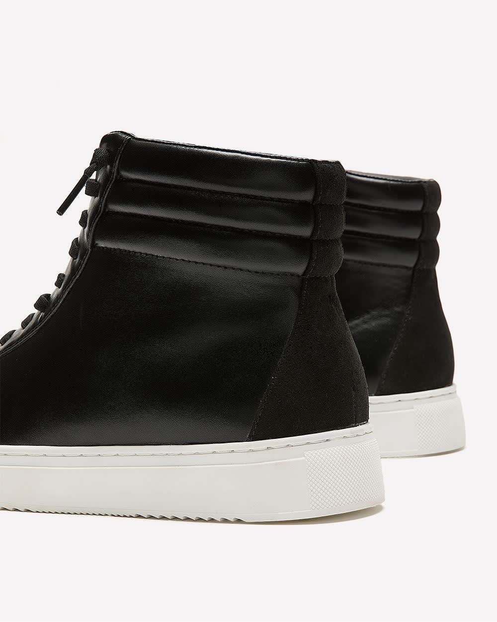 Extra Wide Width, Black Faux Leather High-Top Lace-Up Sneaker
