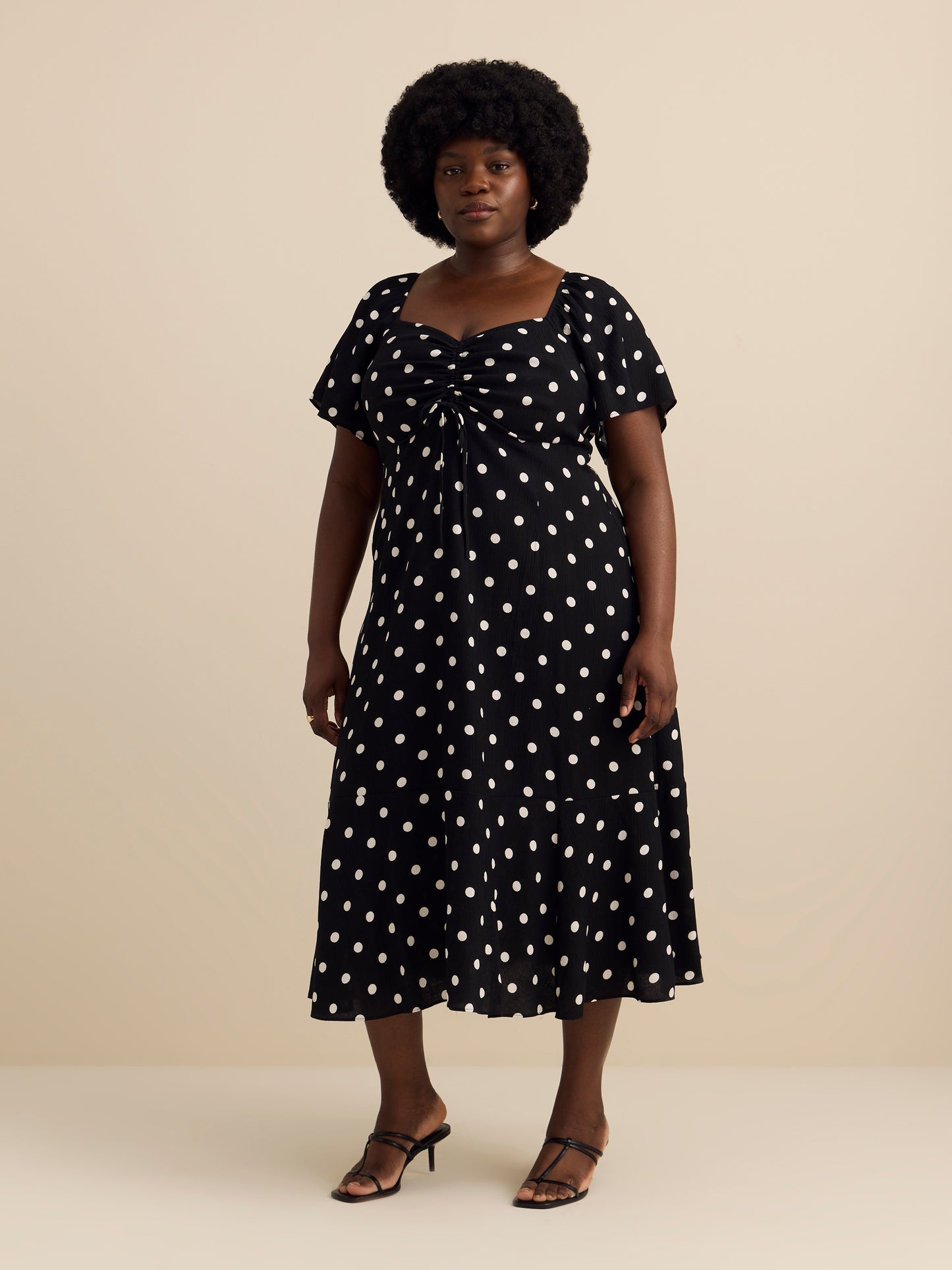 Sweetheart Neckline Midi Dress with Short Flutter Sleeves - Addition Elle