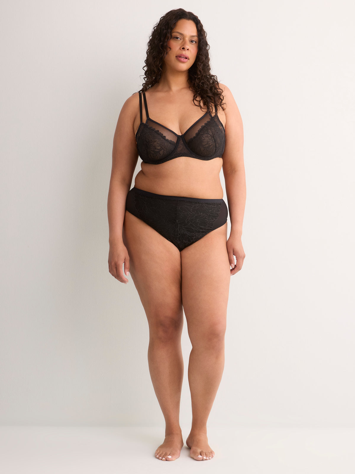 Black Unlined Underwire Double-Layer Lace Bra - Déesse Collection