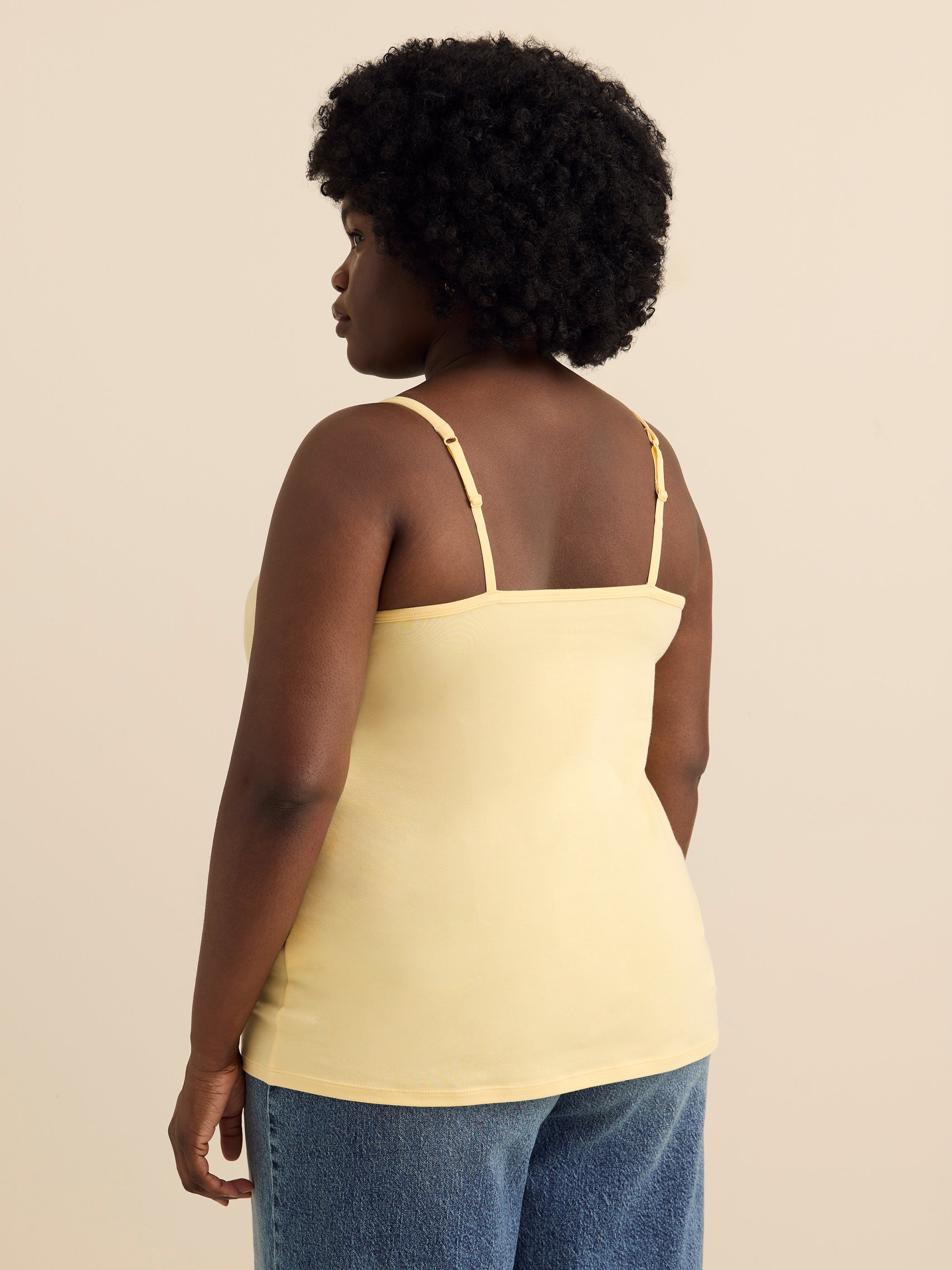 Solid Cotton Fitted Cami with Adjustable Straps