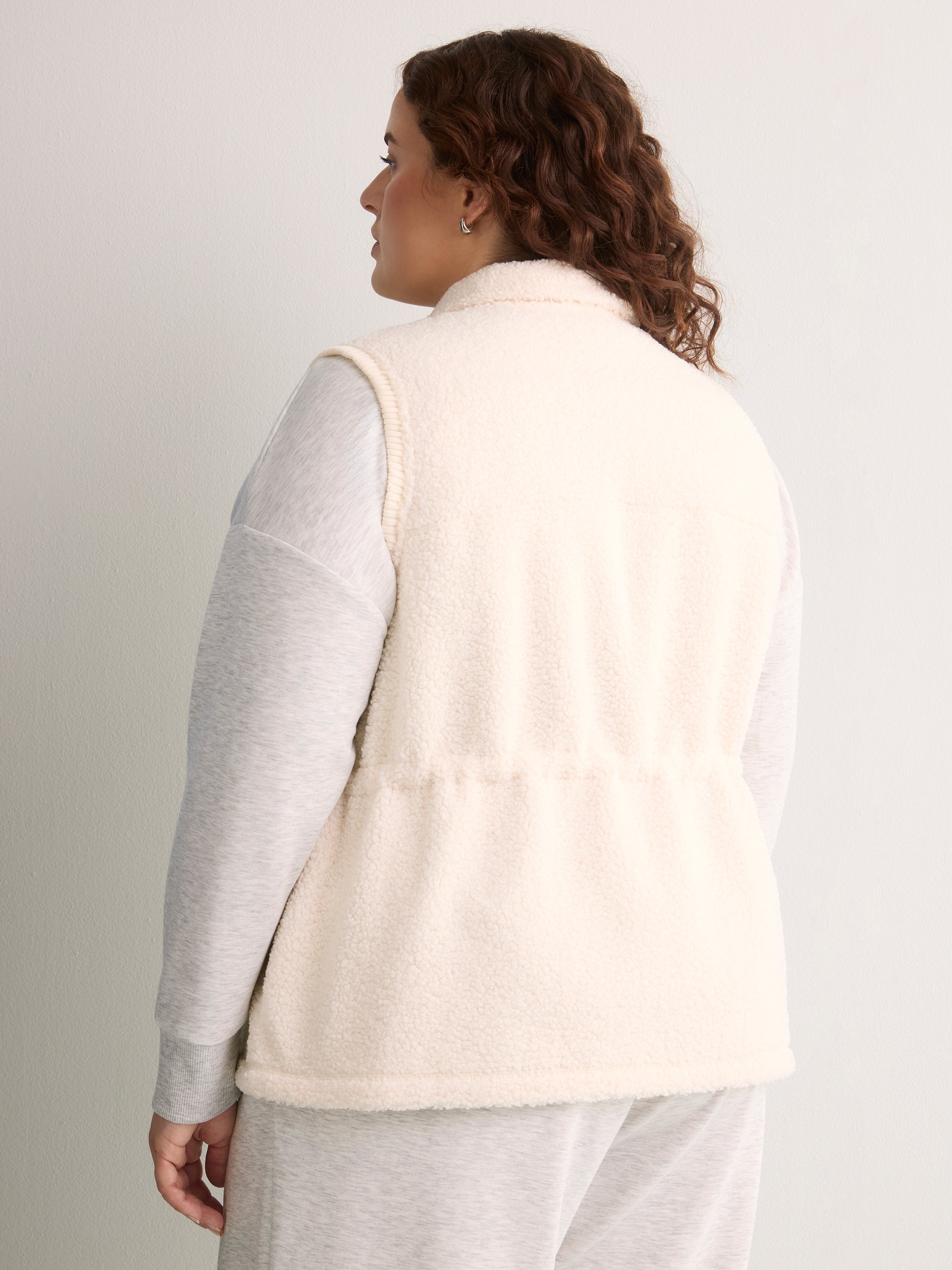 Beige Sherpa Cinched-Waist Vest - Active Zone