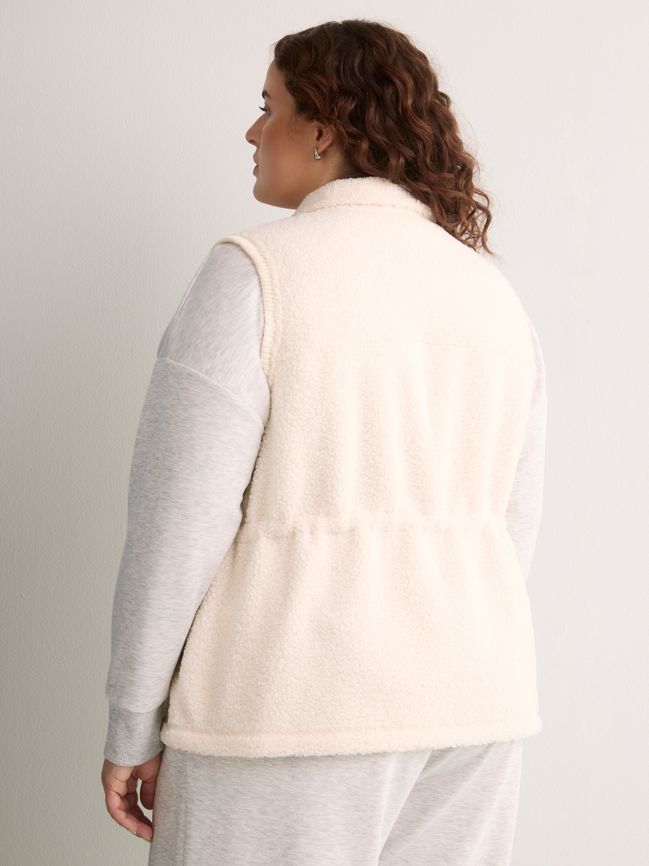 Beige Sherpa Cinched-Waist Vest - Active Zone