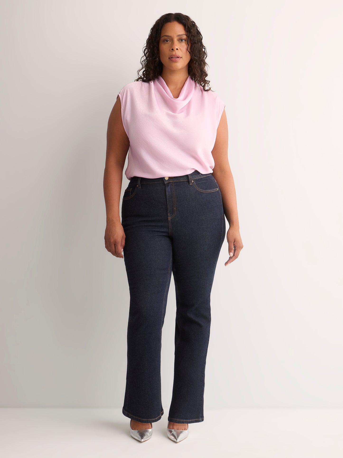 Straight-Fit Draped Cowl-Neck Satin Blouse