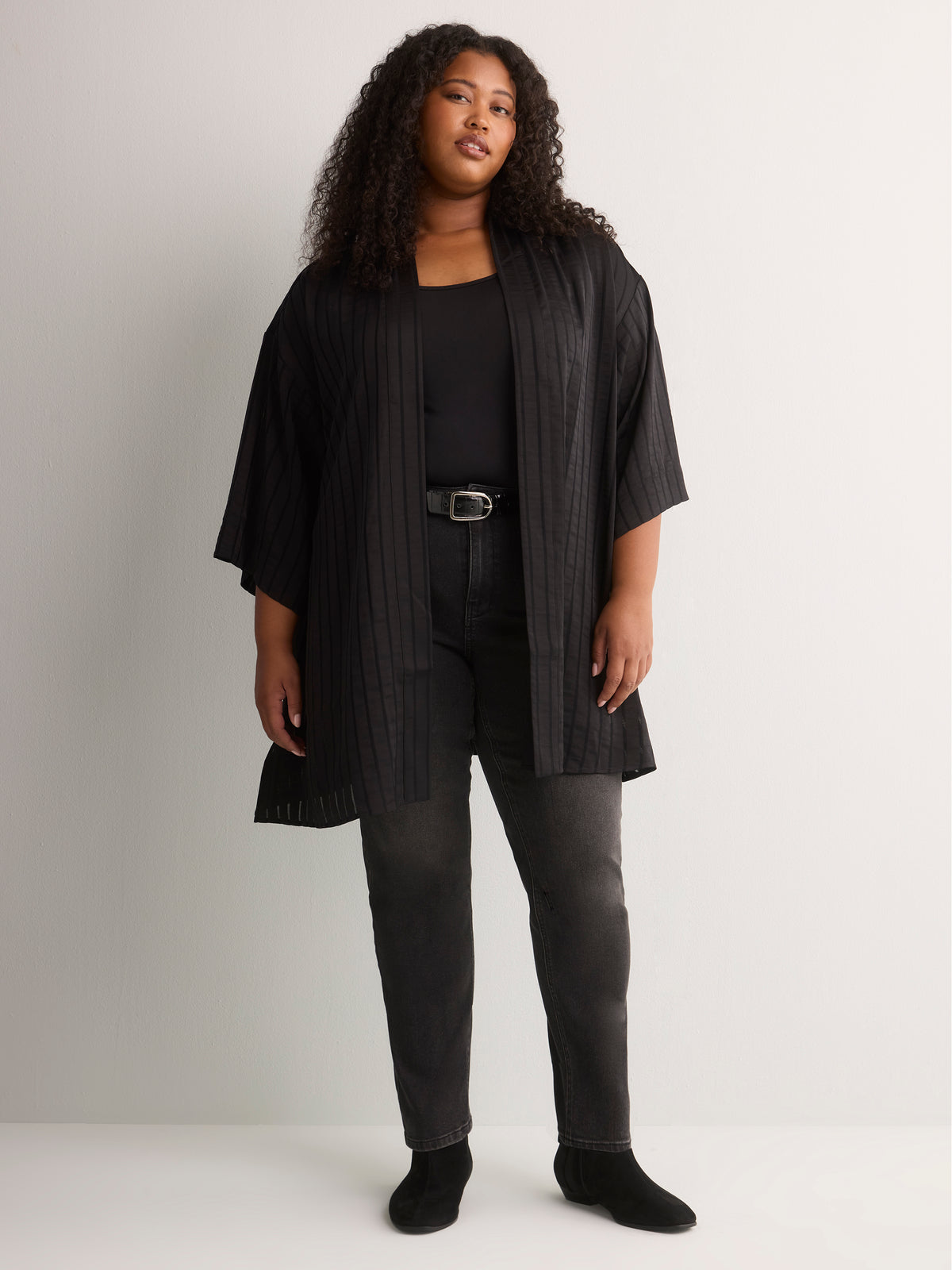 Black Satin Loose Tunic Kimono