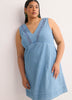 Denim Sleeveless V-Neck Swing Dress with Crochet Tape