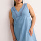 Denim Sleeveless V-Neck Swing Dress with Crochet Tape
