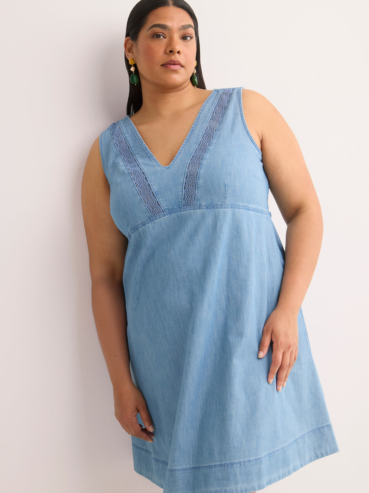 sleeveless plus size denim dress V-Neck Swing Women's Dresses – Penningtons COLOR:Cream (picture) 262 Red Ikat Cotton Maxi Sunnyshic