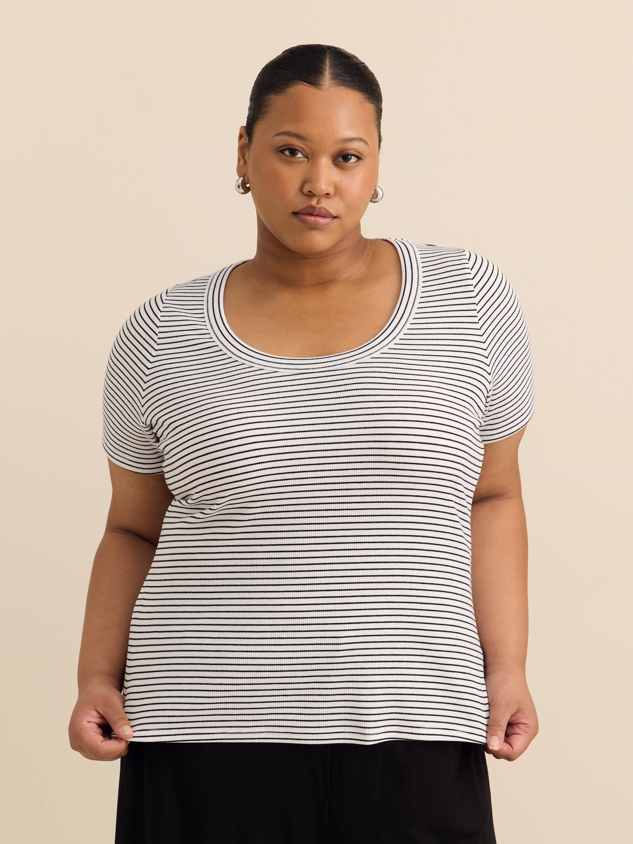Striped Short-Sleeve Scoop Neck Top