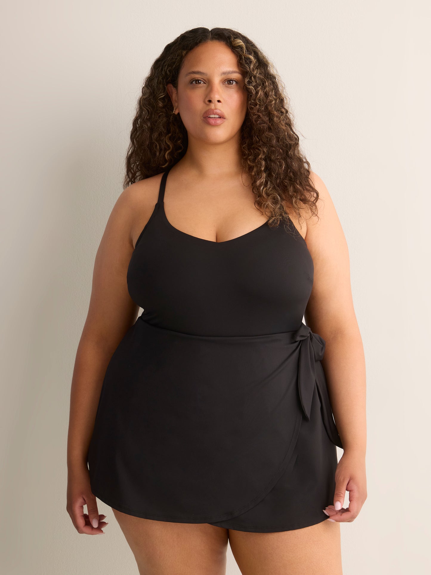 Black Swimdress with Side Waist Tie