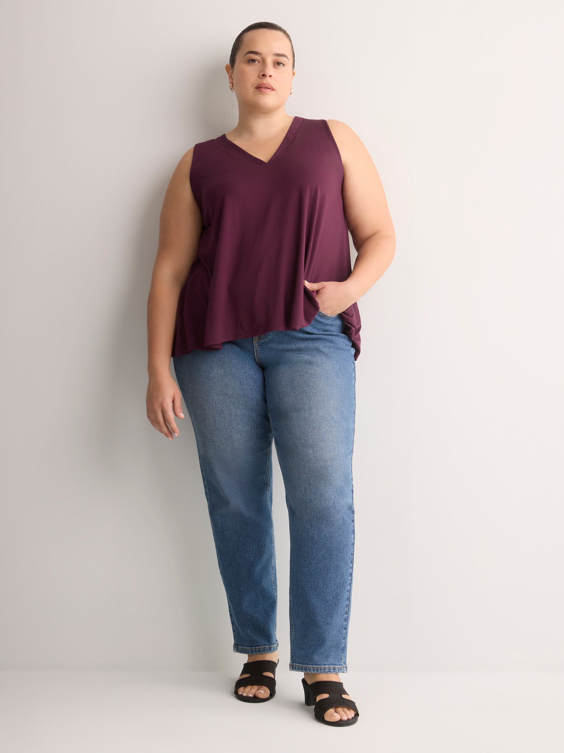 Sleeveless V-Neck Swing Top