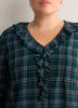 Plaid Ruffled V-Neck Pintuck Swing Blouse