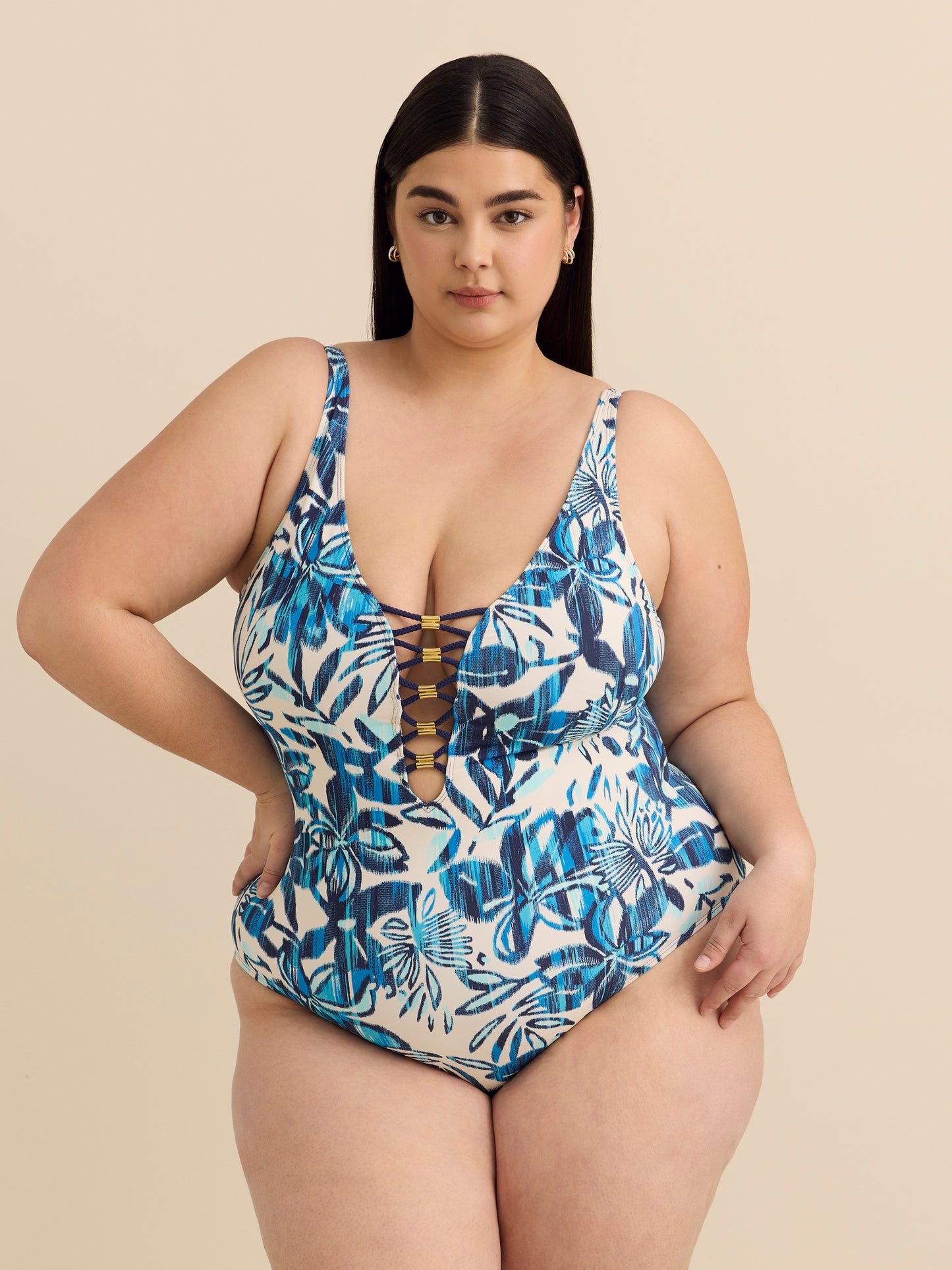 Maillot de bain une pièce lacé au devant - Bleu Rod Beattie 