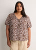 V-Neck Bubble-Sleeve Blouse with Smocked Yoke