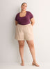Ribbed Knit Fitted Short-Sleeve T-Shirt