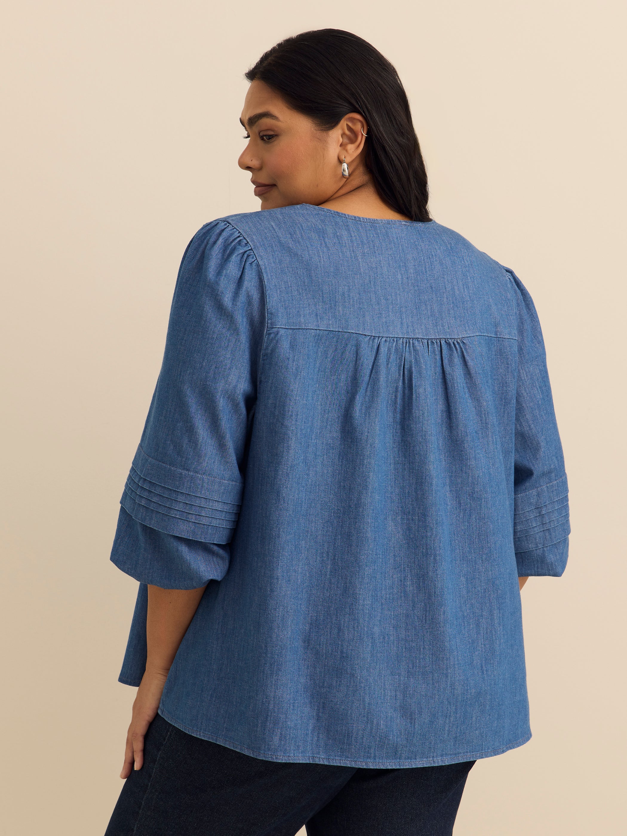 Blouse en denim avec manches ballon