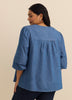 Denim Blouse with Balloon Sleeves