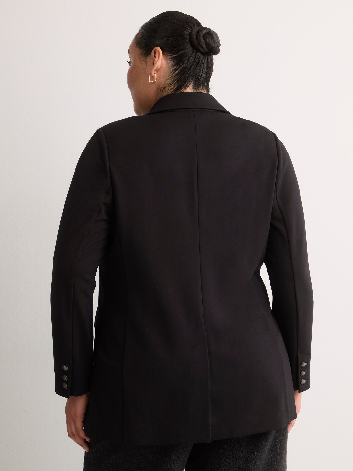 Black Single-Breasted Tailored Knit Blazer