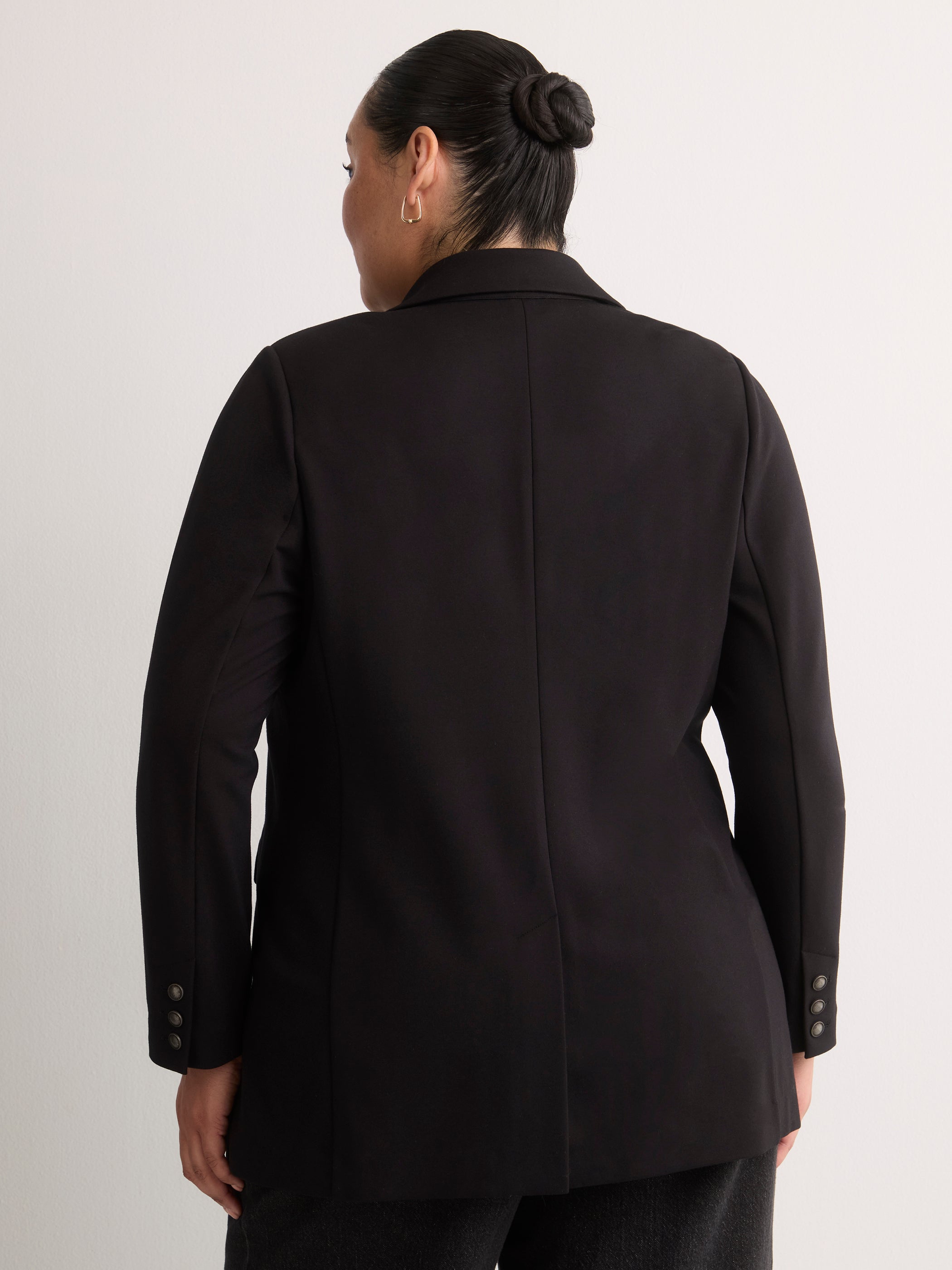 Black Single-Breasted Tailored Knit Blazer