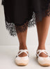 Black Satin Midi Skirt with Lace Hem