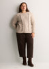 Beige Cable Knit Crew-Neck Sweater