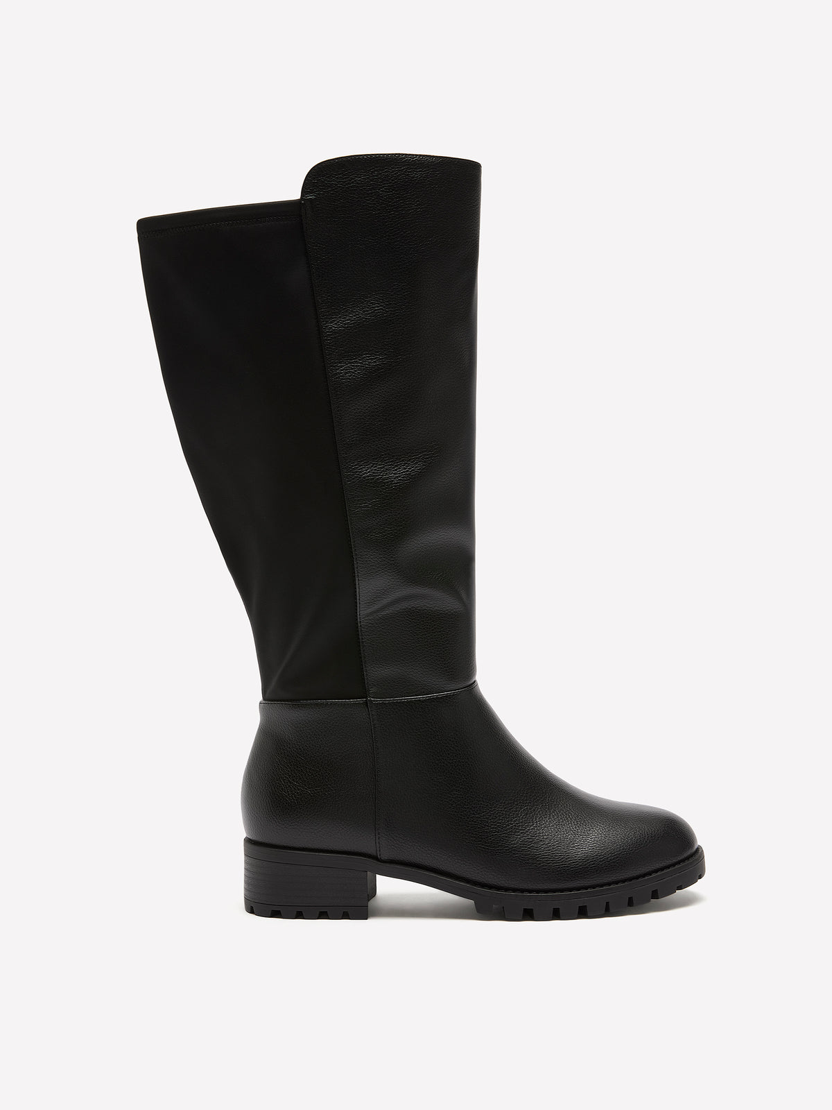 Extra Wide Width, Black Tall Faux-Leather Low-Block-Heel Boot