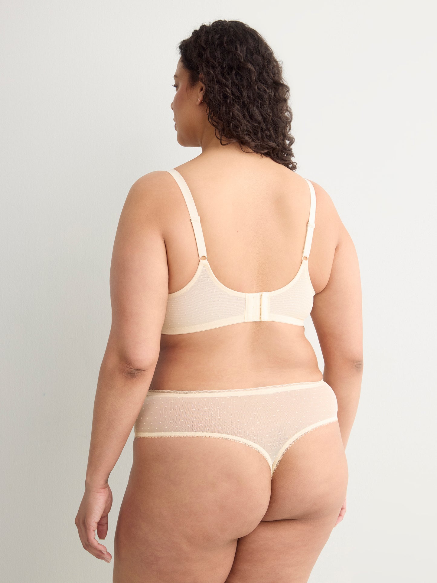 Grey Underwire Clip Dot Mesh Balconette Bra with Lace - Déesse Collection
