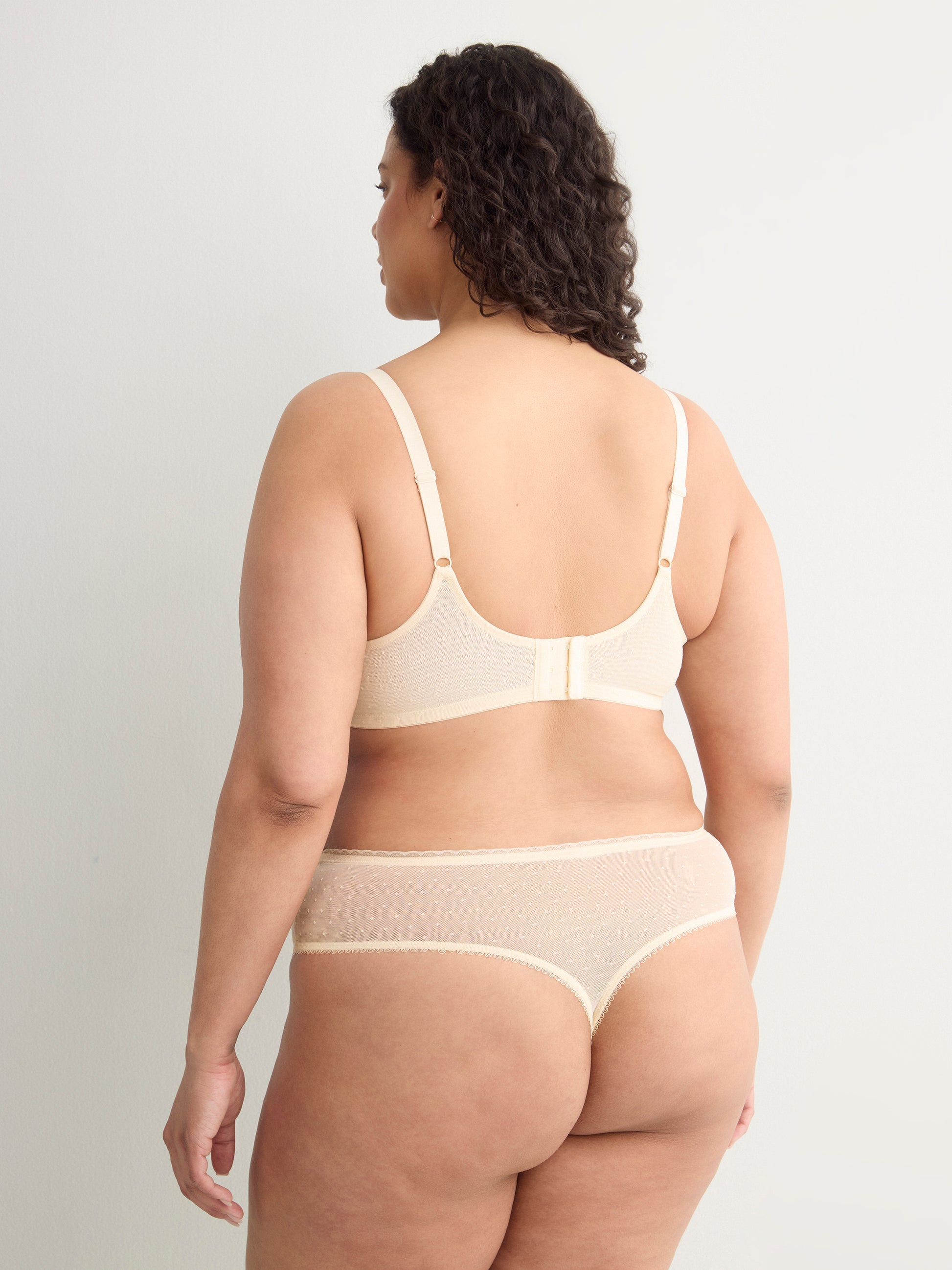 Grey Underwire Clip Dot Mesh Balconette Bra with Lace - Déesse Collection