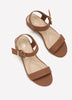 Extra Wide Width, Cognac Low-Block Heel Sandal with Large Buckle Strap