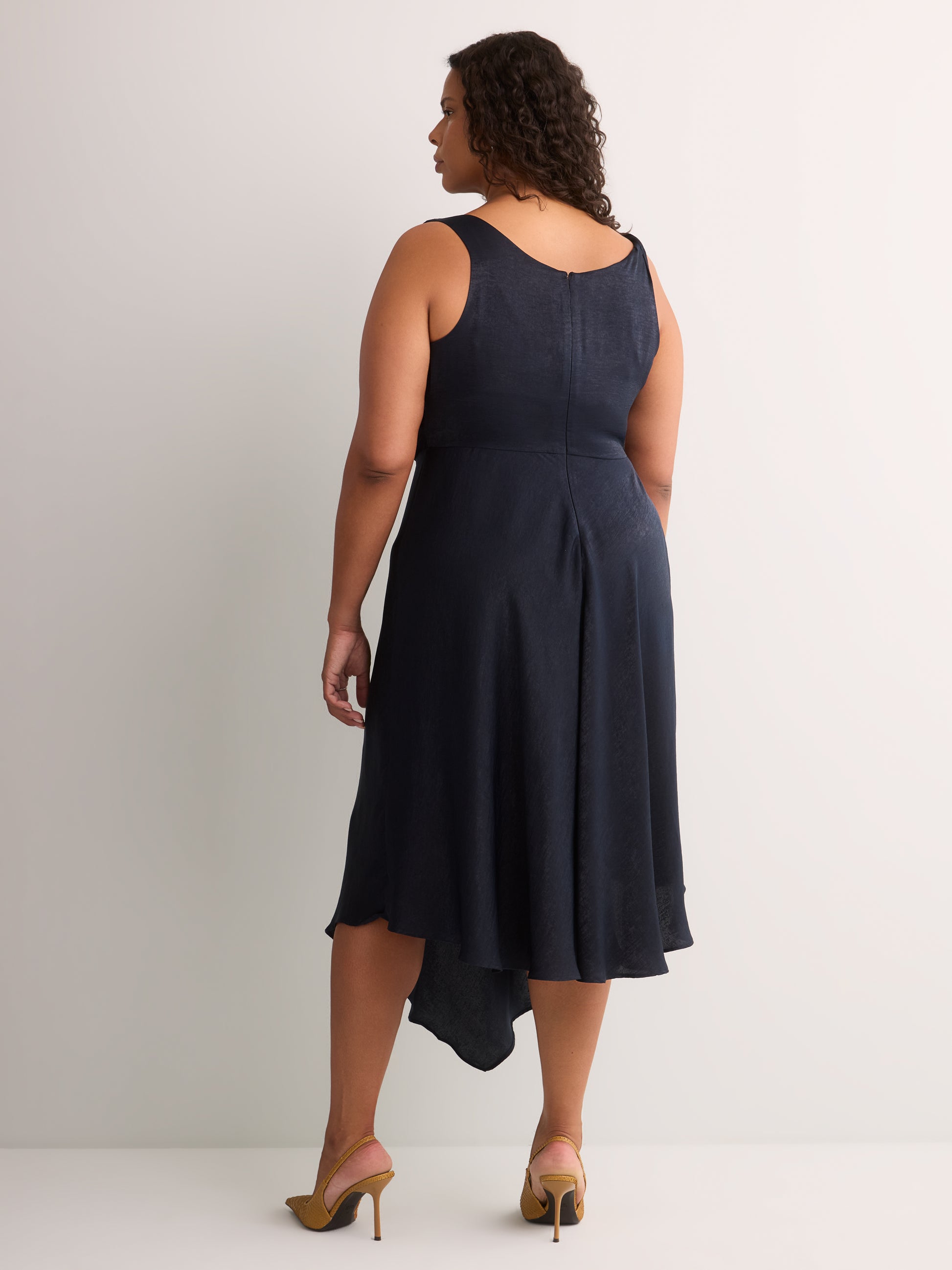 Asymmetric Satin Cocktail Midi Dress - Addition Elle