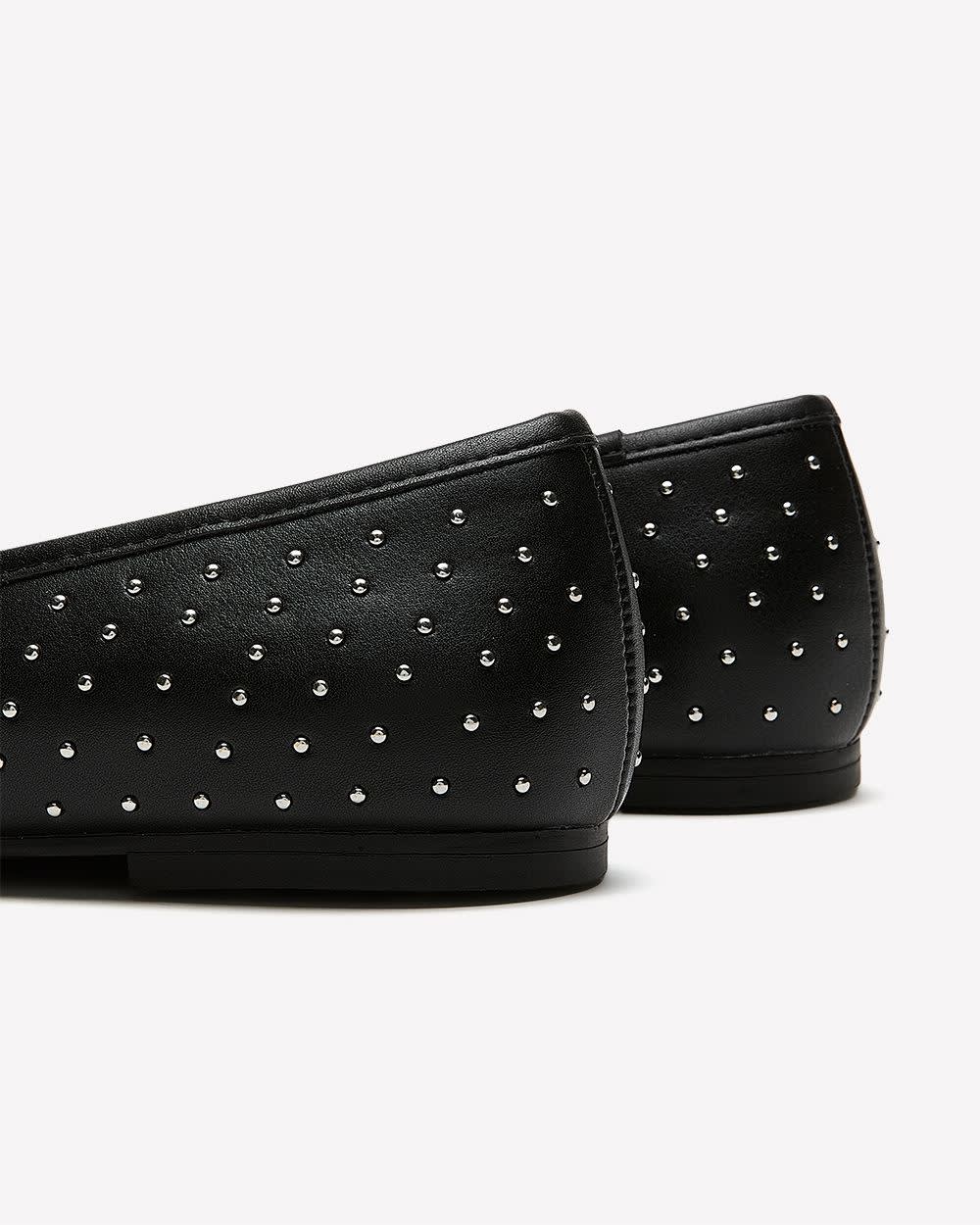 Extra Wide Width, Black Studded Ballerina with Bow