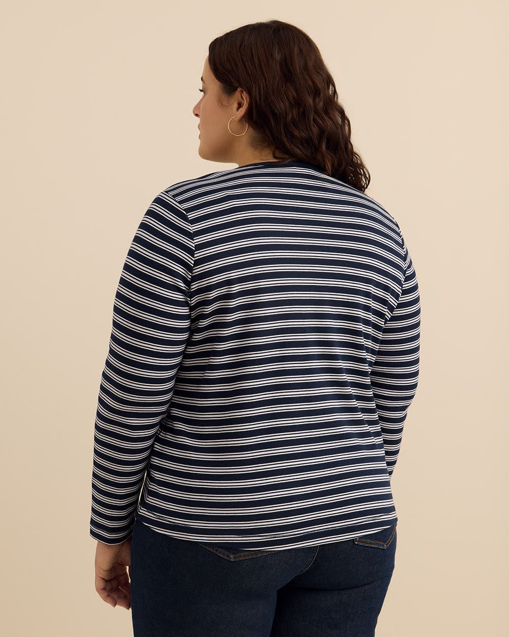 Cardigan rayé à manches longues, col rond