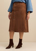 Jupe boutonnée mi-longue en faux suède marron