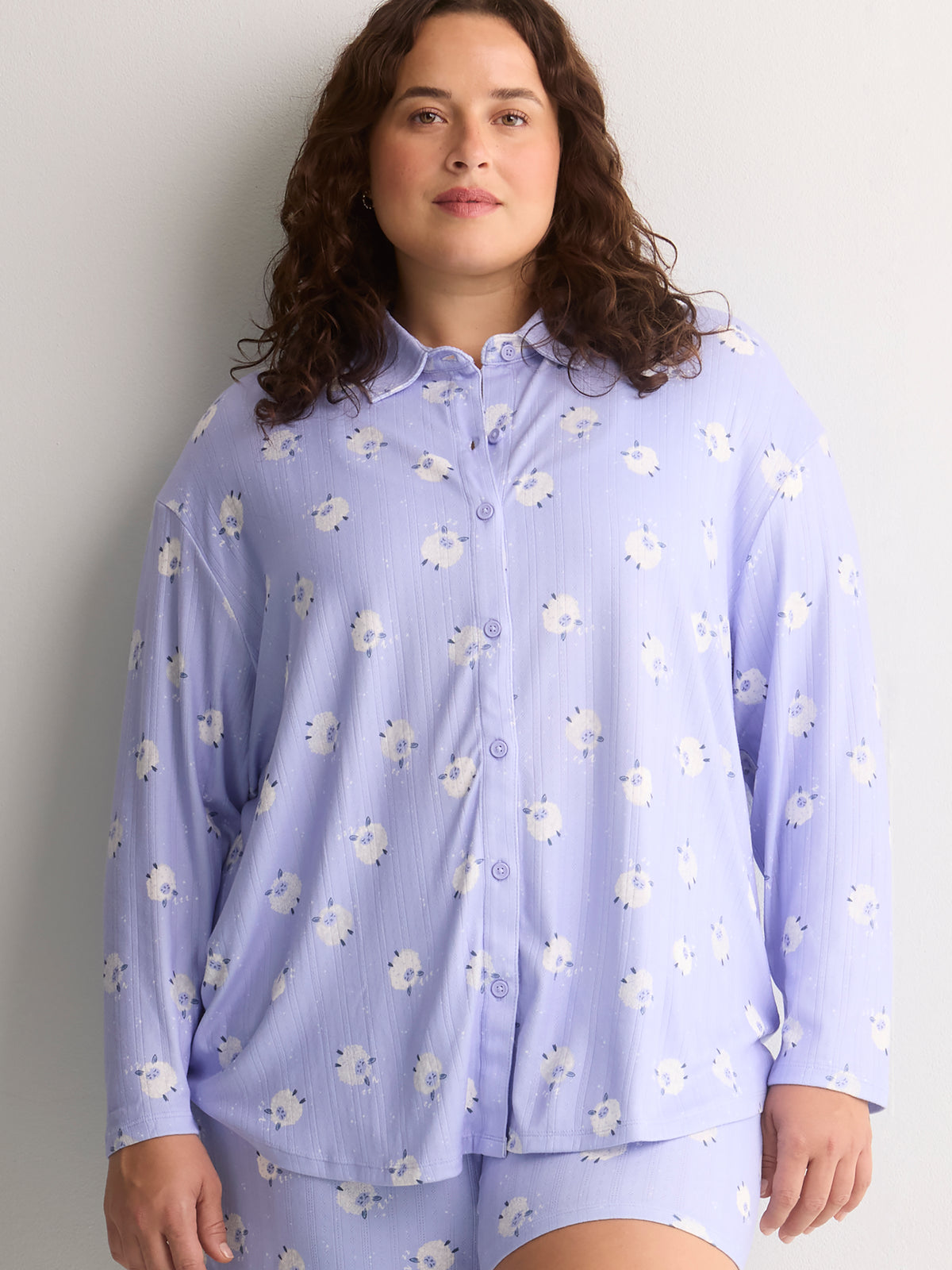 Sheep-Print Buttoned-Down Pointelle Pyjama Shirt - tiVOGLIO