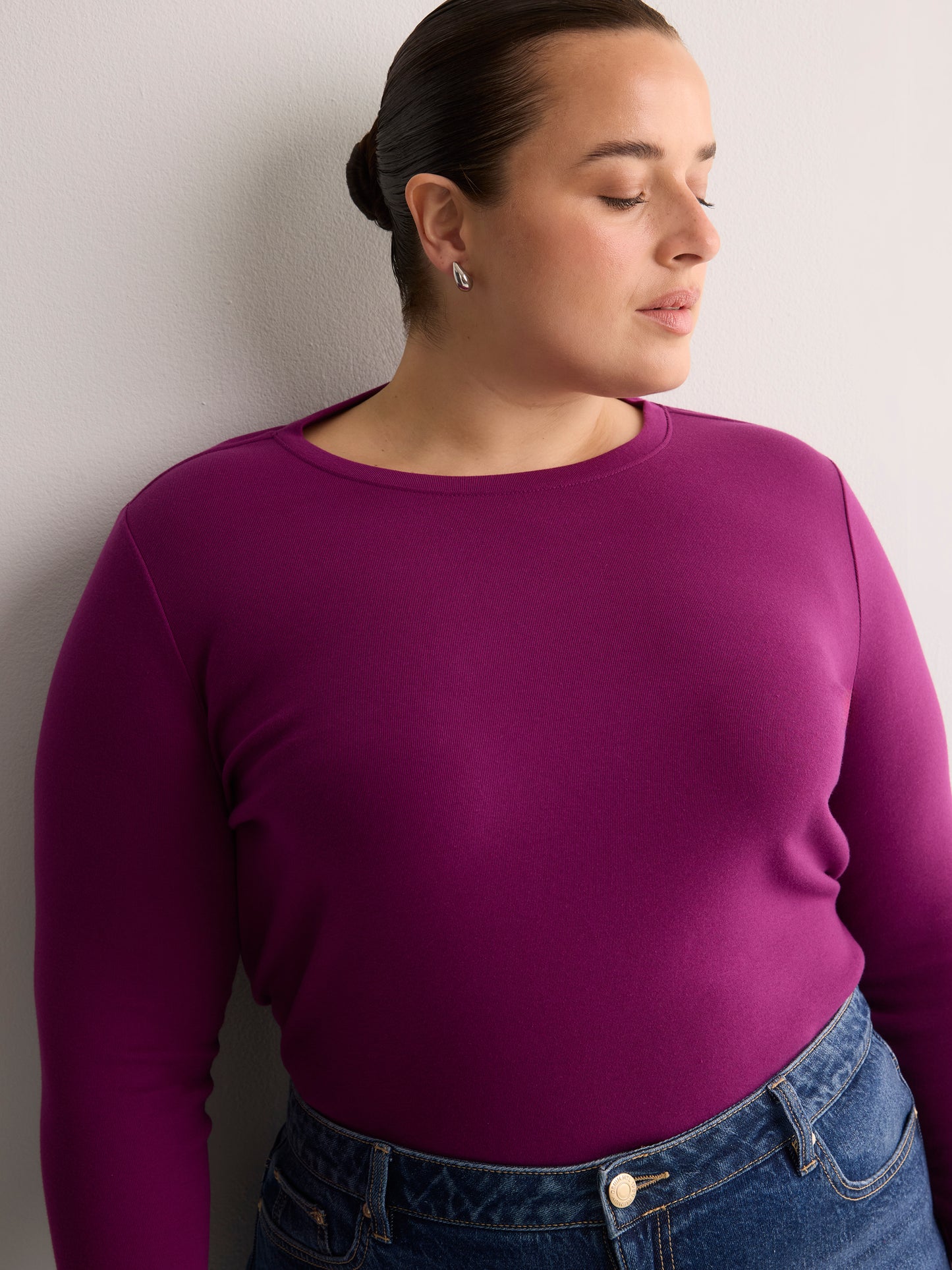 Fitted Long-Sleeve Rib Knit Tee