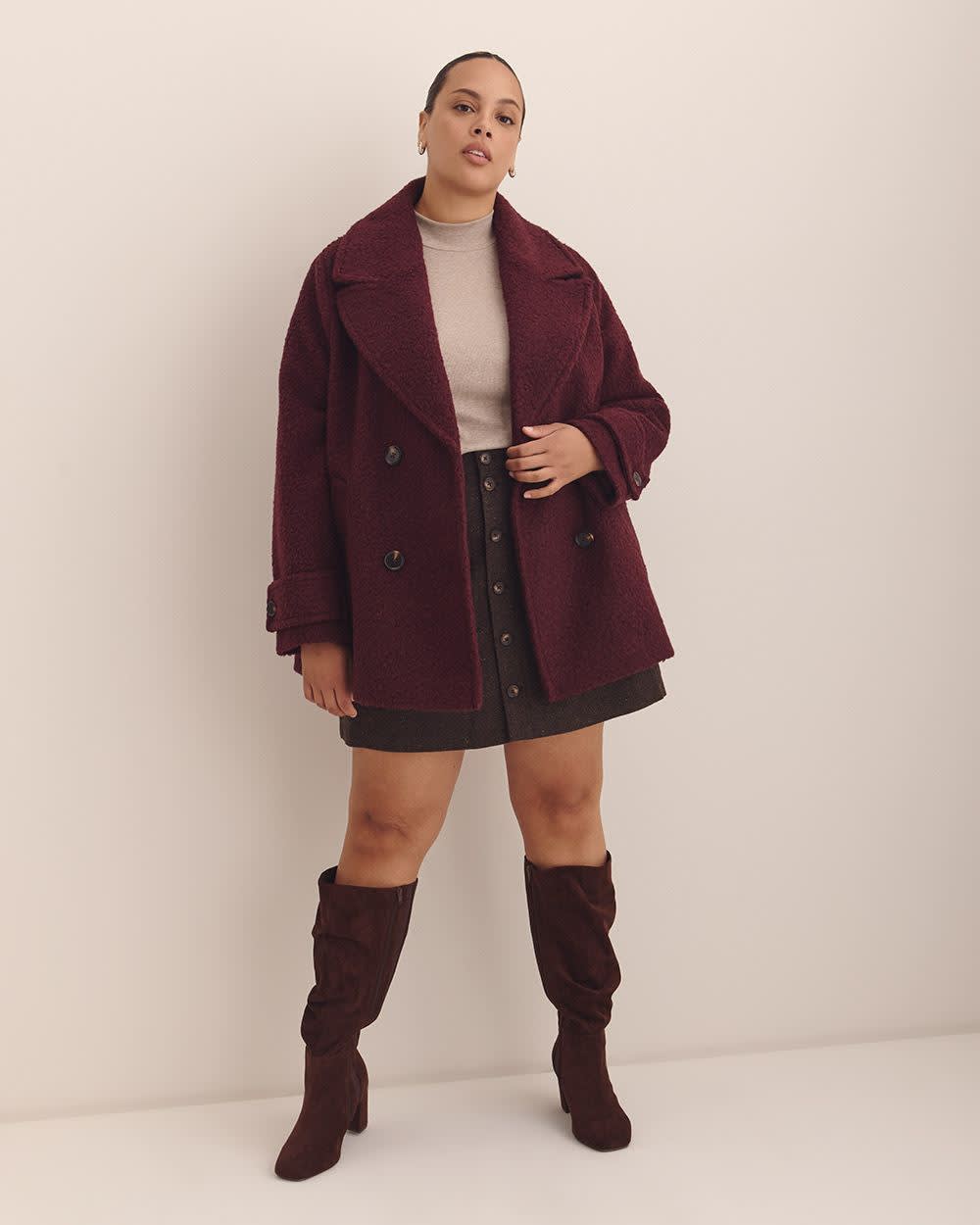 Penningtons Women's Knit Peacoat – Bouclé, Double Breasted, Lined