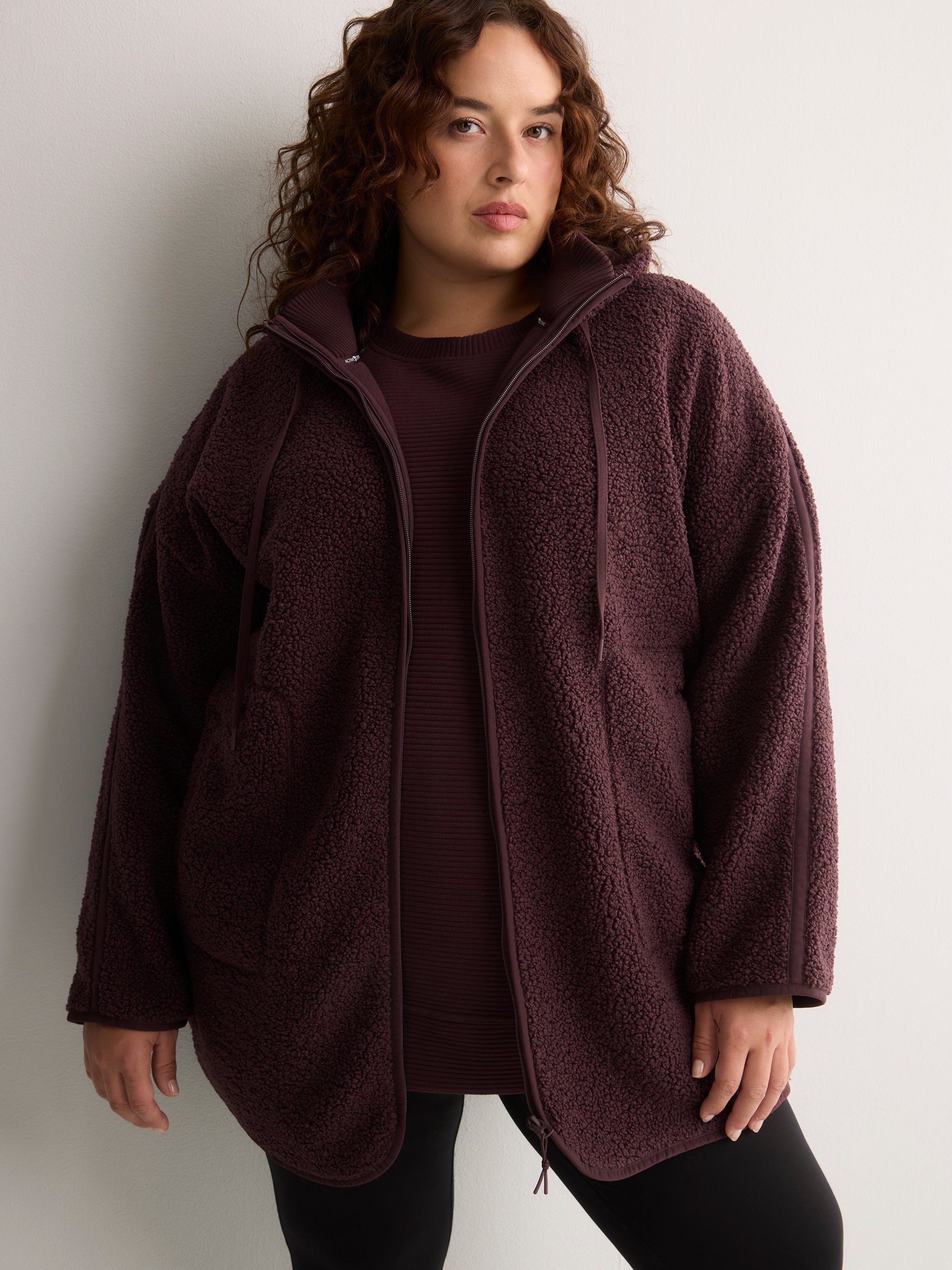 Active Zone Sherpa Jacket Long Hooded Plus Size Women's Outerwear