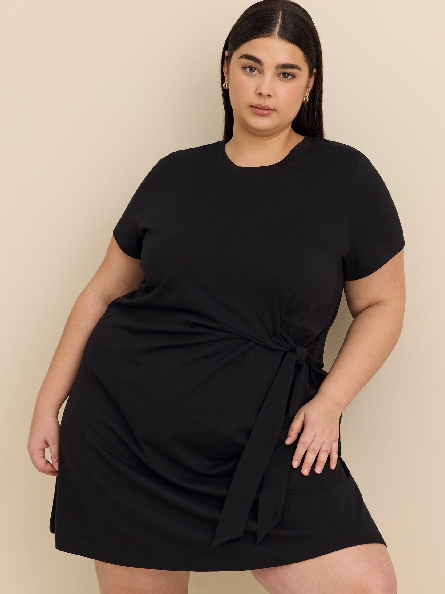 Responsible, Short-Sleeve Scoop-Neck Dress with Side Knot