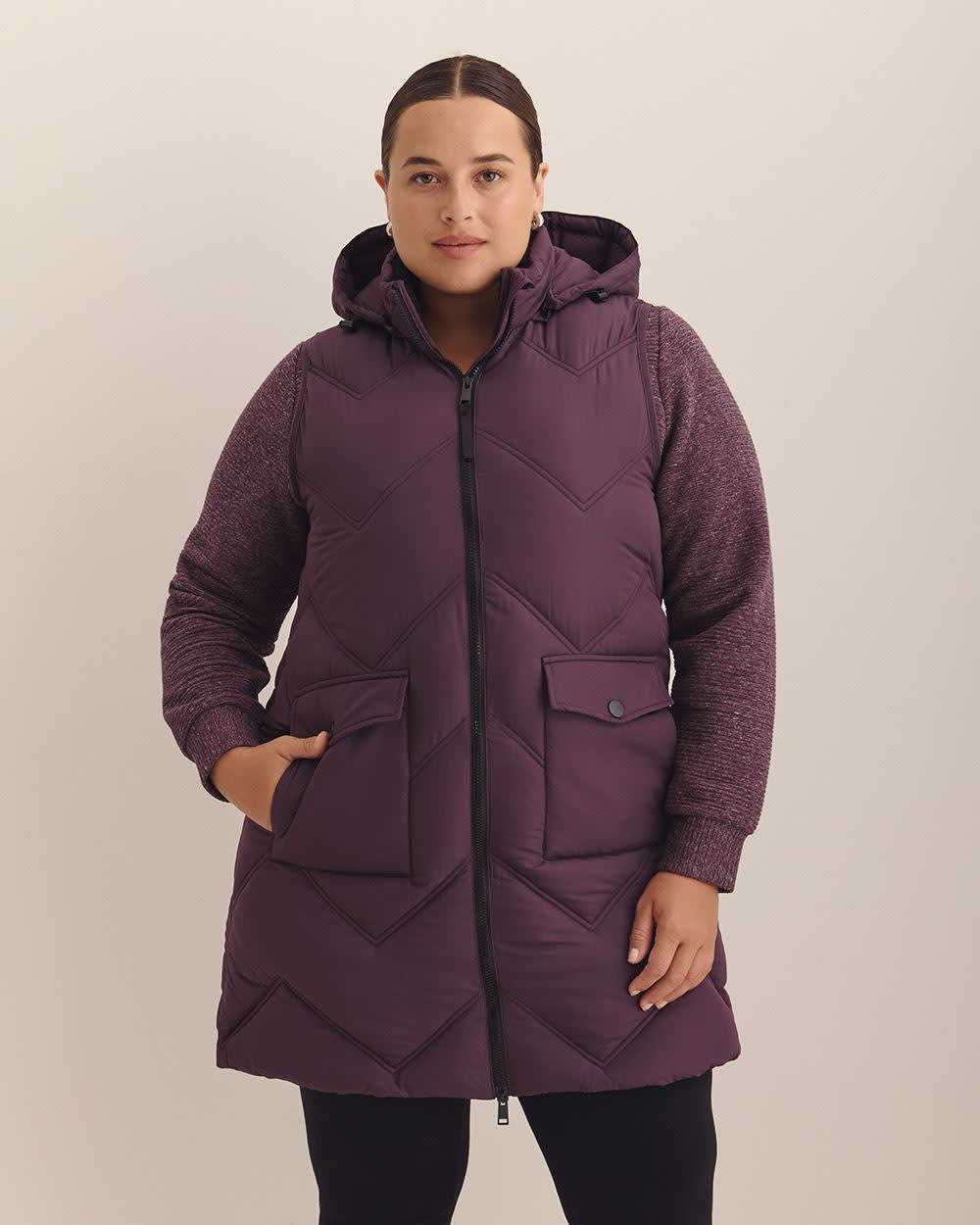 Veste matelassée longue avec capuchon, tissu responsable