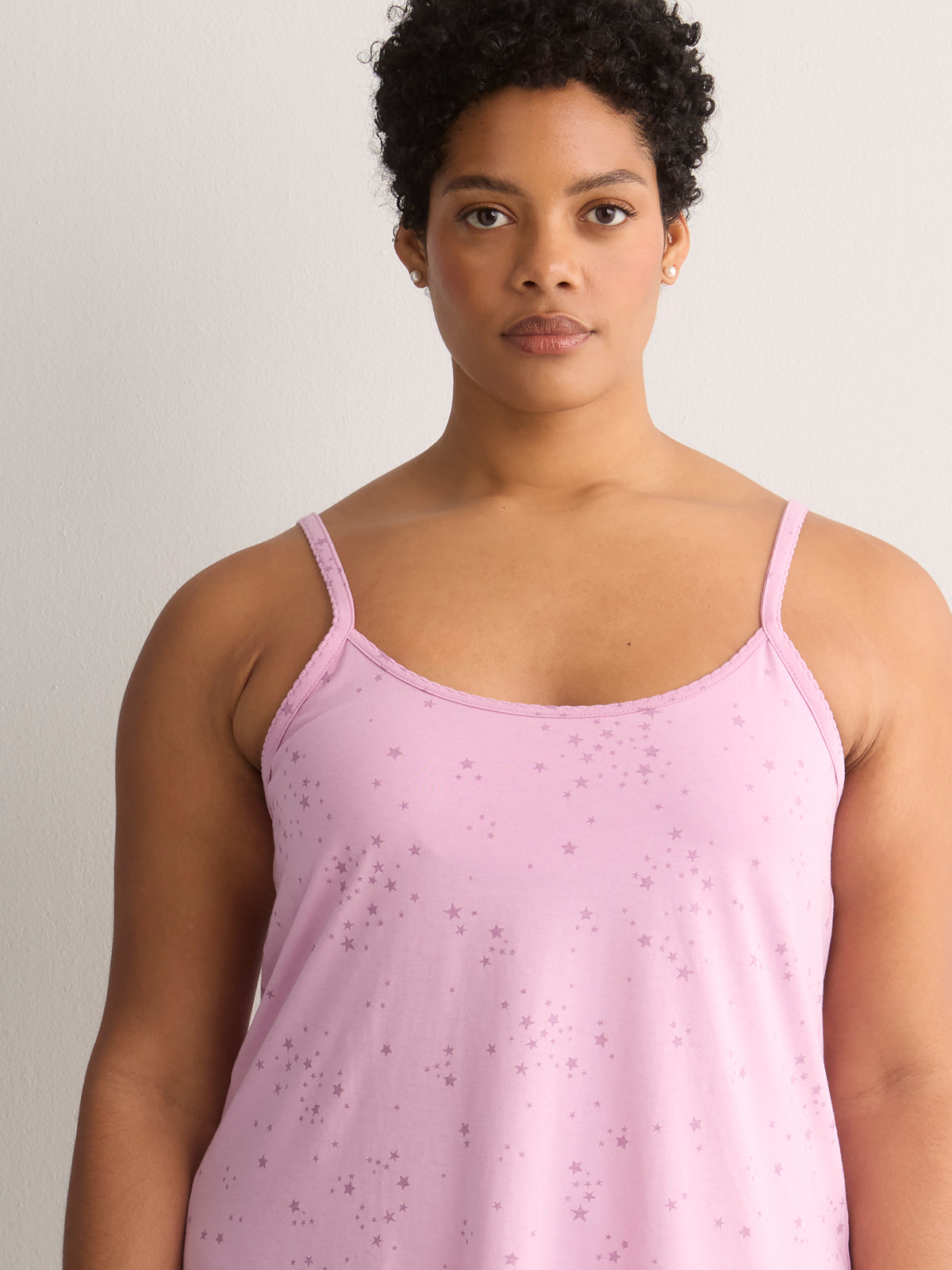 Star-Print Sleeveless Cotton Nighty with Inner Bra - tiVOGLIO