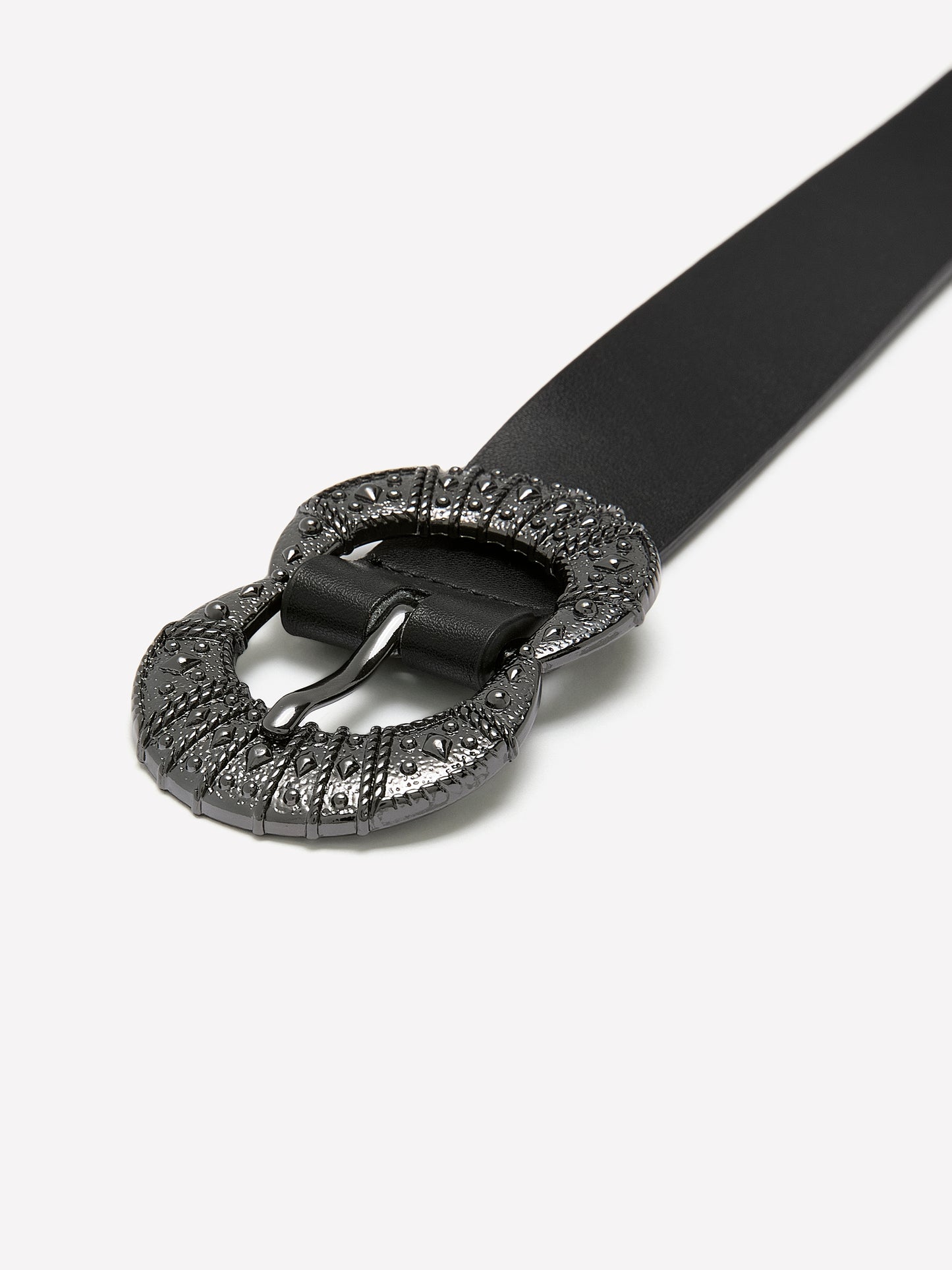 Denim Belt with Embellished Buckle