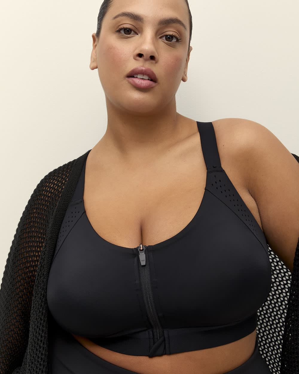 Black Wireless Medium Support Sports Bra with Front Zip Closure - Active Zone