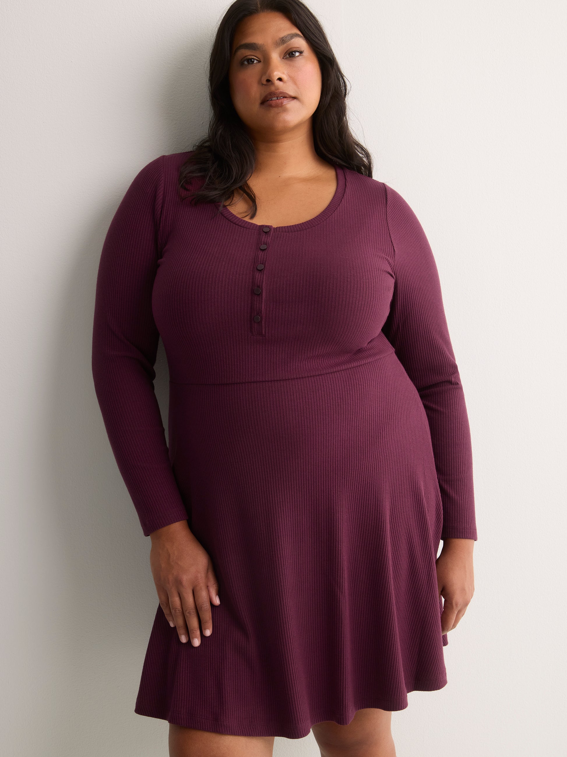 Ribbed Fit-and-Flare Crew-Neck Short Dress
