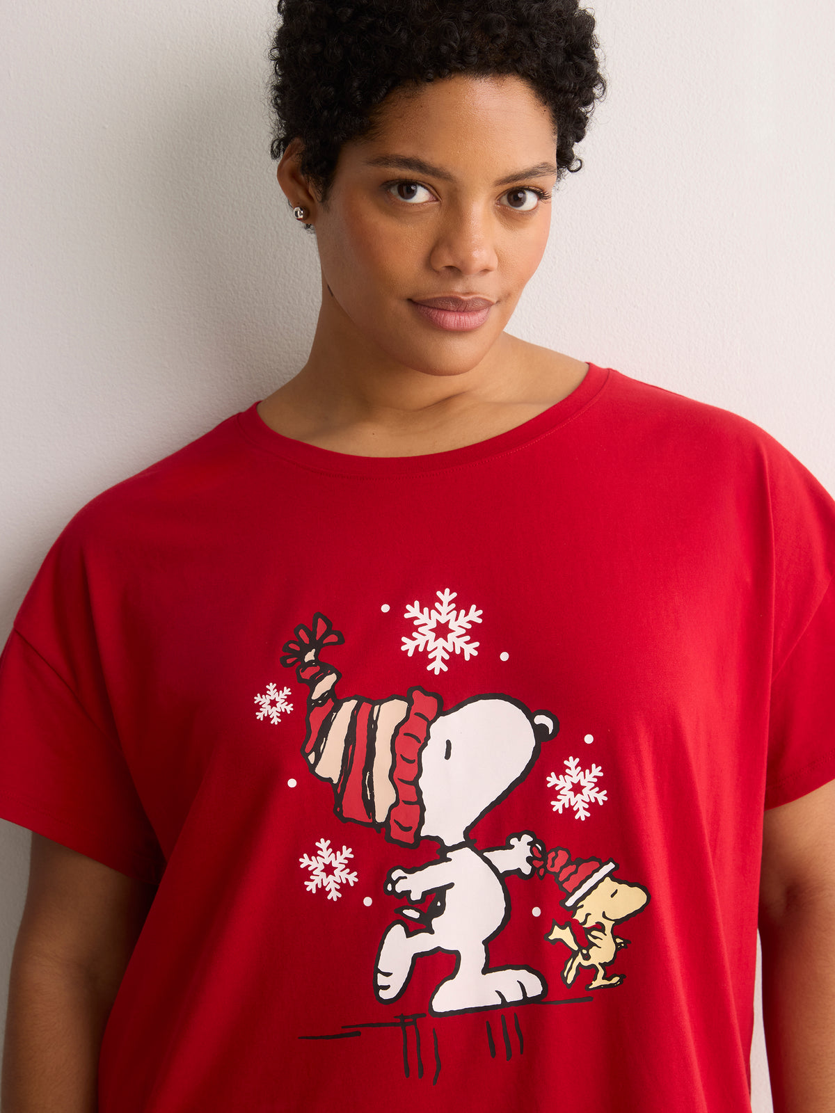 Red Snoopy Cotton Knit Sleepshirt - tiVOGLIO