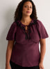 Drawcord Crew-Neck Empire Satin Blouse with Lace