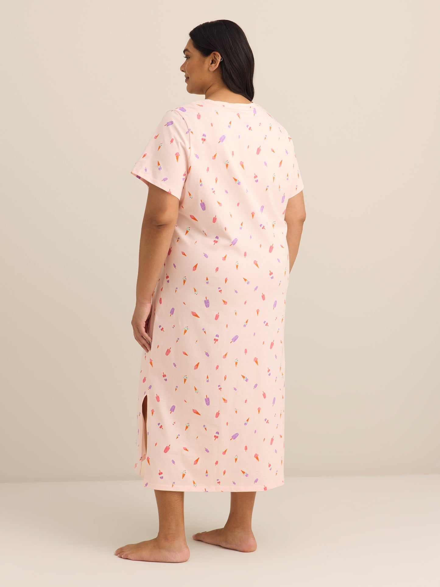 Pink Ice Cream-Print Long Short-Sleeve Sleepshirt - ti Voglio