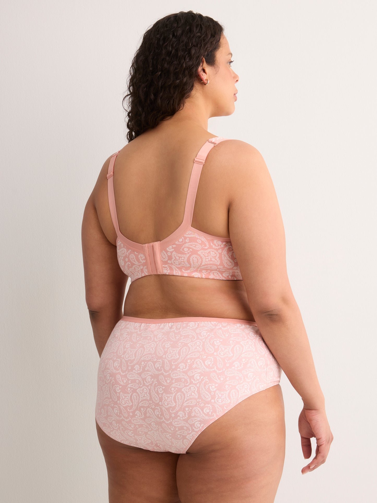 Wireless Pink Paisley-Print Cotton Bra with Picot Trim - tiVOGLIO