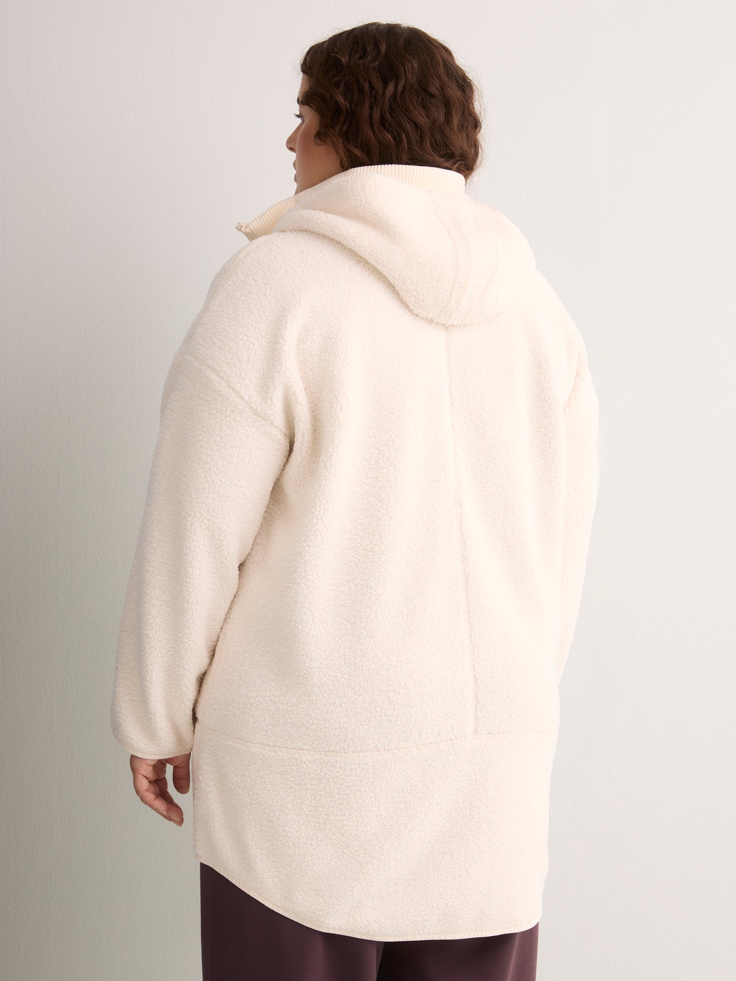 Long Hooded Mock-Neck Sherpa Jacket - Active Zone